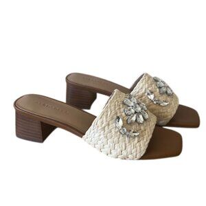 AEROSOLES Raffia Slide Sandals Womens 7.5 Gemstone Embellishment *Worn Once*
